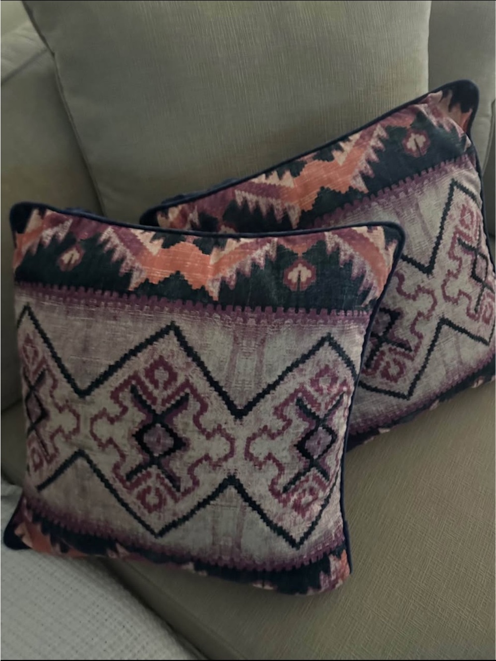 Pair of kilim style pillows purple navy blue